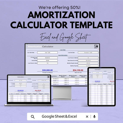 Amortization Calculator Template | Loan Payment Calculator | Mortgage Schedule Template | Loan Repayment Tracker