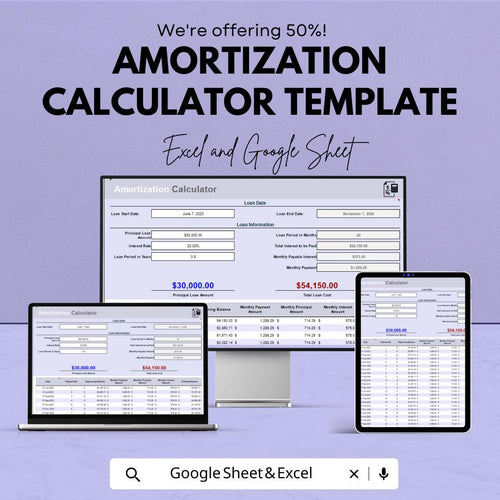 Amortization Calculator Template | Loan Payment Calculator | Mortgage Schedule Template | Loan Repayment Tracker