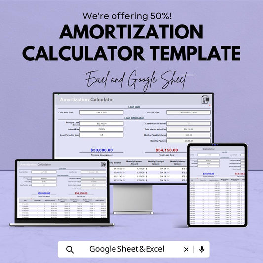 Amortization Calculator Template | Loan Payment Calculator | Mortgage Schedule Template | Loan Repayment Tracker
