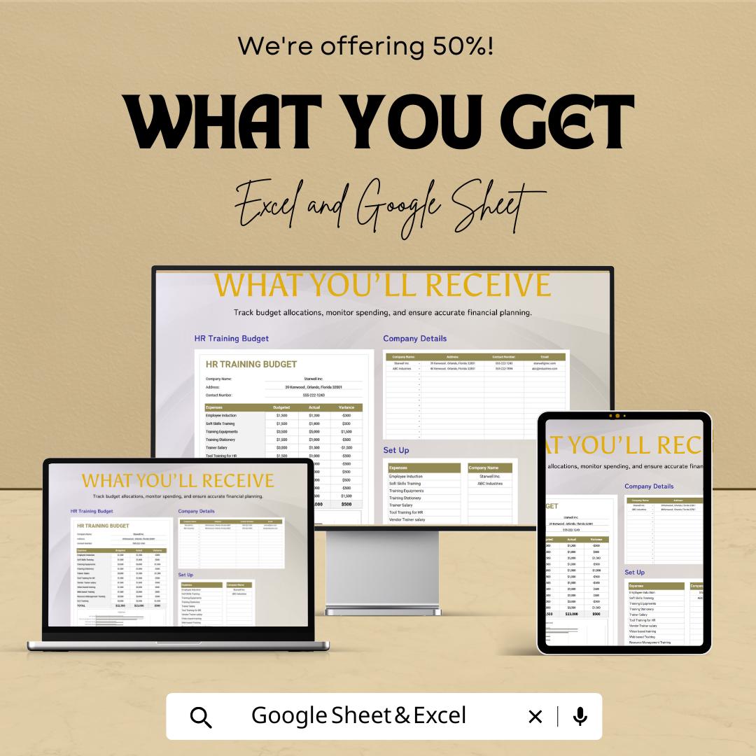 HR Training Budget Sheet for Excel & Google Sheets | Budget Tracking, Employee Training Expenses, HR Budget Template