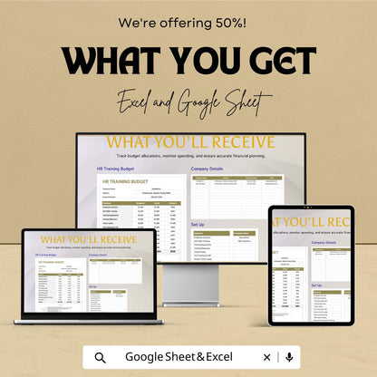 HR Training Budget Sheet for Excel & Google Sheets | Budget Tracking, Employee Training Expenses, HR Budget Template