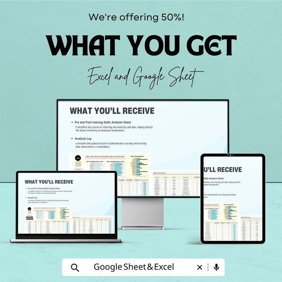 Pre and Post Training Skills Analysis HR Template | Employee Training Evaluation Tool | Excel & Google Sheets
