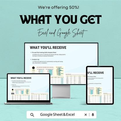Pre and Post Training Skills Analysis HR Template | Employee Training Evaluation Tool | Excel & Google Sheets