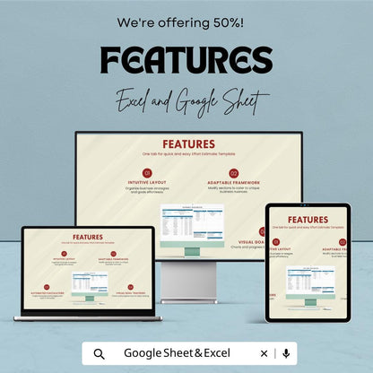 Effort Estimate Template | Project Estimation Spreadsheet | Workload Planning Template | Excel & Google Sheets | Task Cost Estimate Sheet |