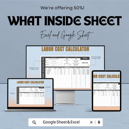Labor Cost Calculator Template | Project Cost Estimator Spreadsheet | Construction Budget Planner | Workforce Cost Tracker