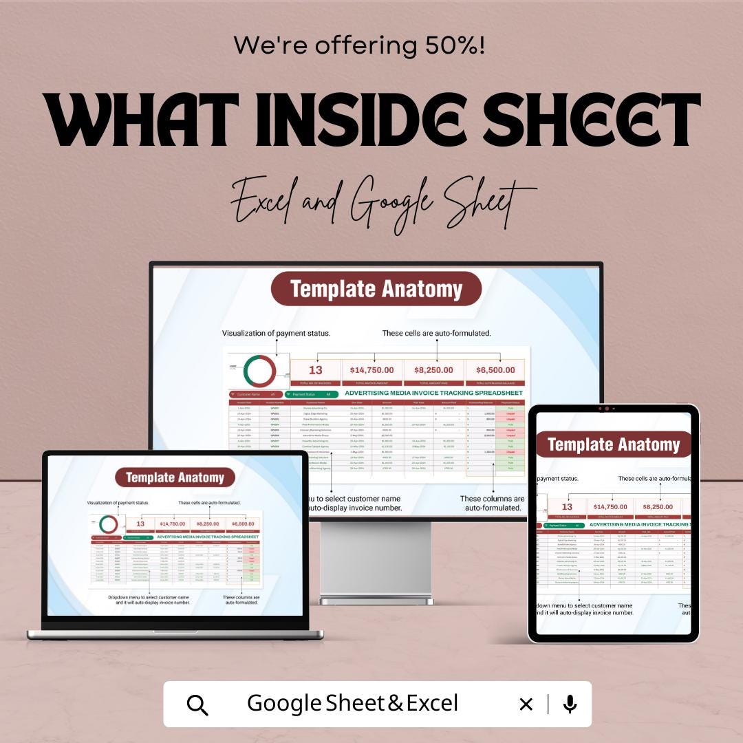 Advertising Media Invoice Tracking Spreadsheet Template  | Ad Invoice Tracker | Media Spend Dashboard | Marketing Payment Tracker