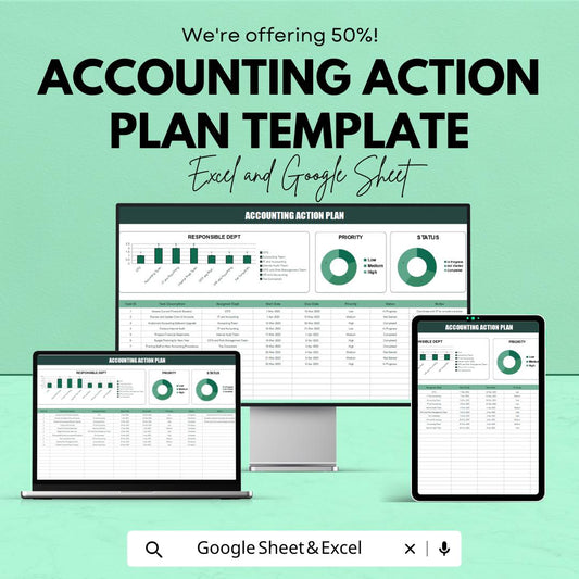 Accounting Action Plan Template | Financial Action Tracker | Business Task Planner | Accounting Workflow Spreadsheet