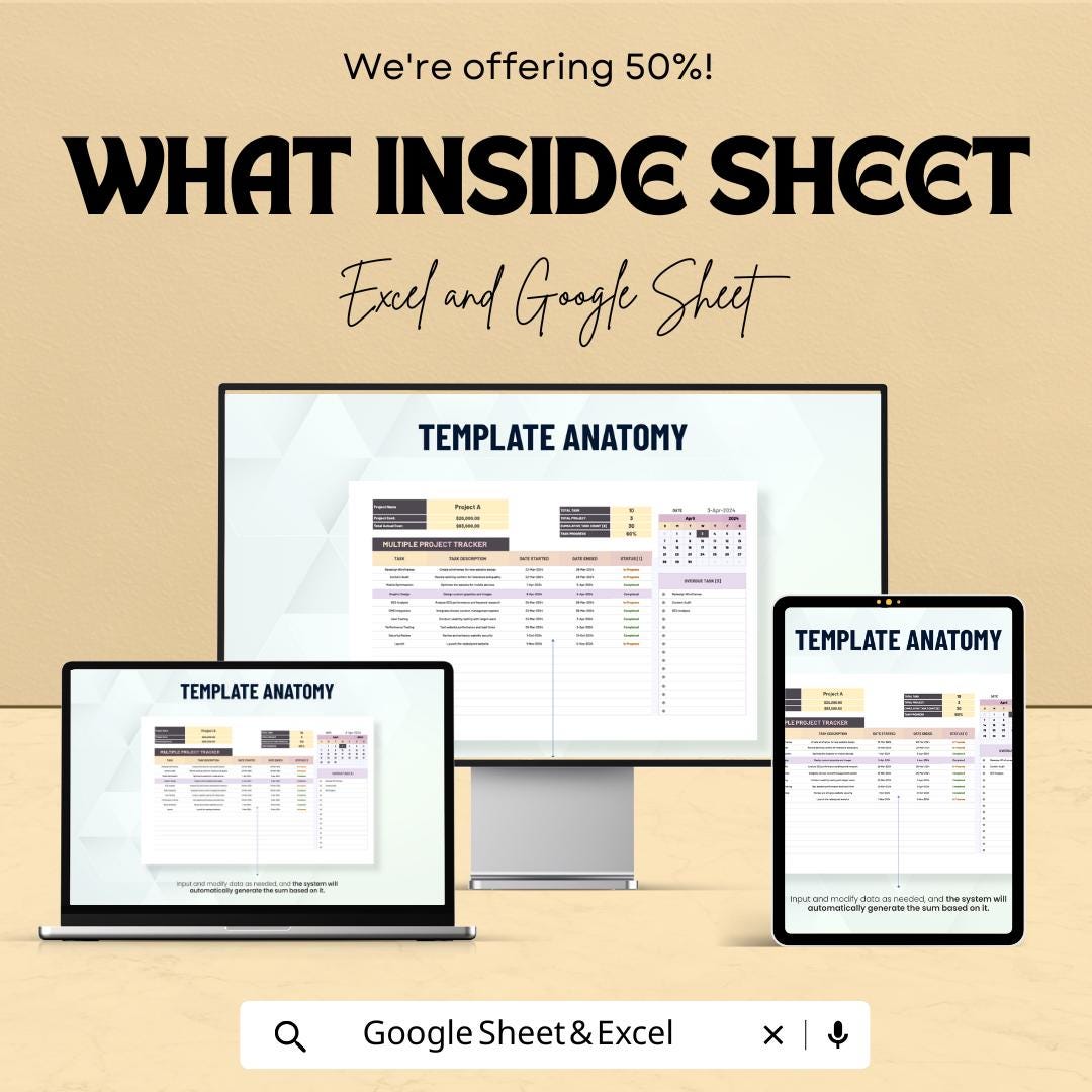 Multiple Project Task Tracker Sheet - Excel and Google Sheets Template | Manage Multiple Projects & Tasks | 2024 Project Tracker