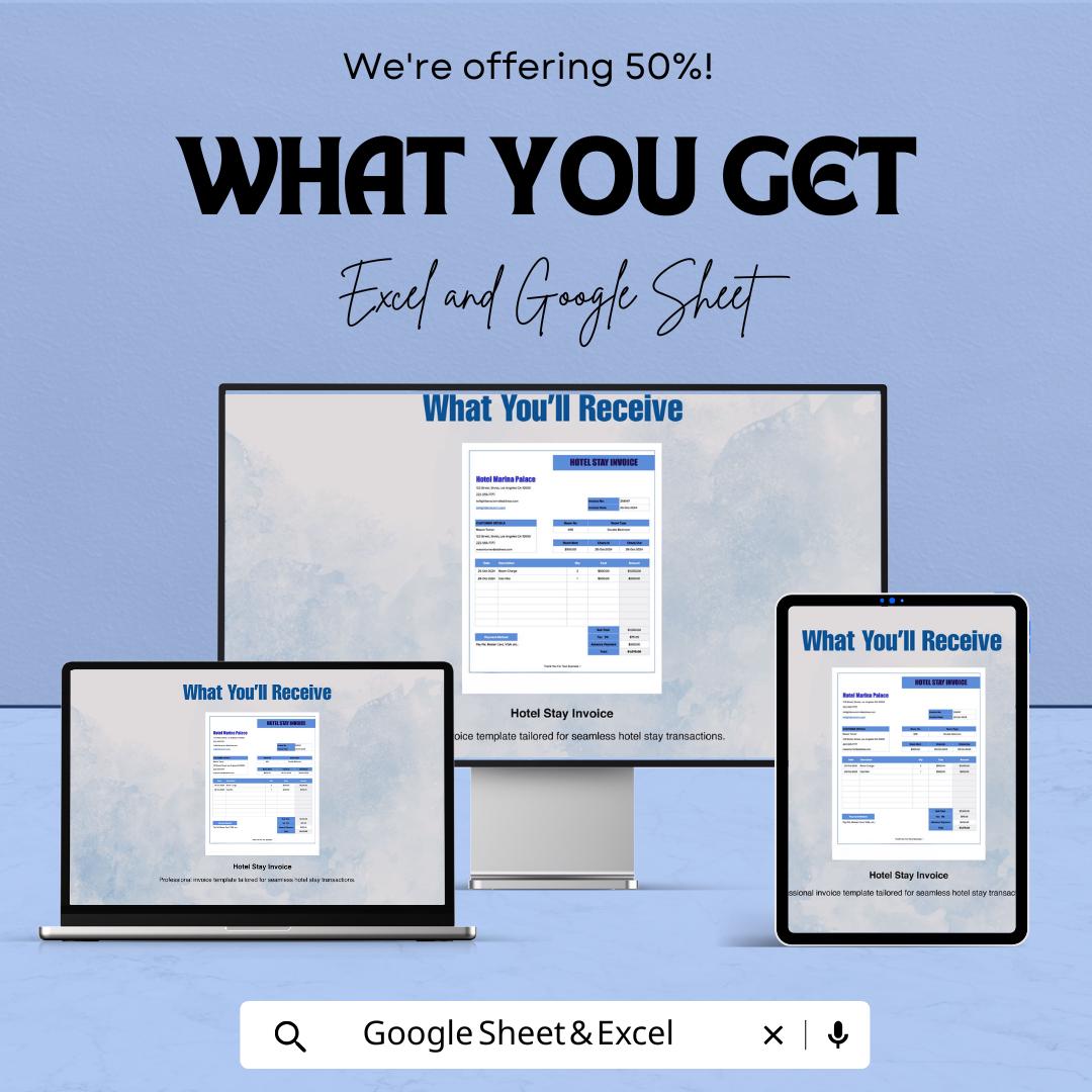 Hotel Stay Invoice Sheet | Excel & Google Sheets Template | Hotel Invoice Generator | Accommodation Invoice | Hotel Billing Template