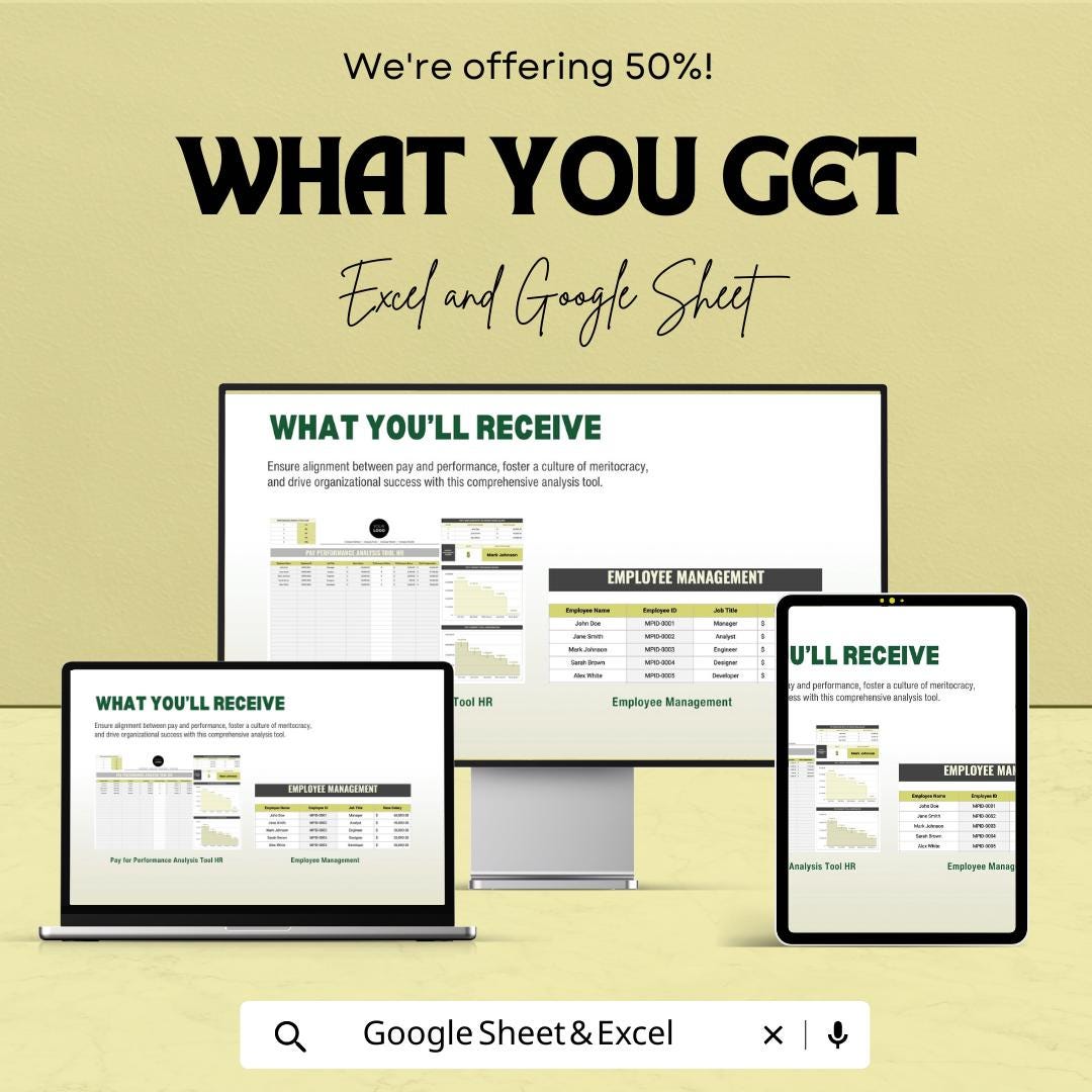 Pay for Performance Analysis Tool HR Template | Compensation and Salary Analysis Spreadsheet | Excel & Google Sheets HR Dashboard