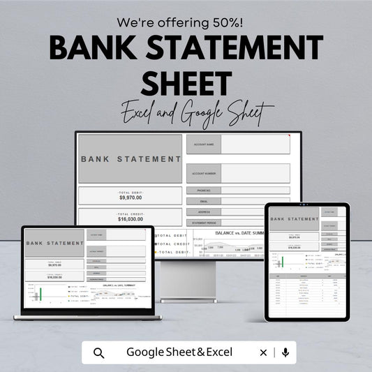 Bank Statement Sheet Template | Excel and Google Sheets | Financial Tracker | Debit & Credit Record | Expense Income Log | Digital Download