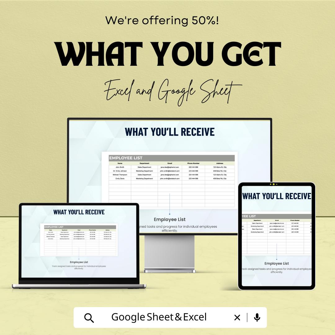 Employee Task List Template | Employee Tracker Spreadsheet | Staff Task Manager | Employee Productivity Tracker | Work Planner