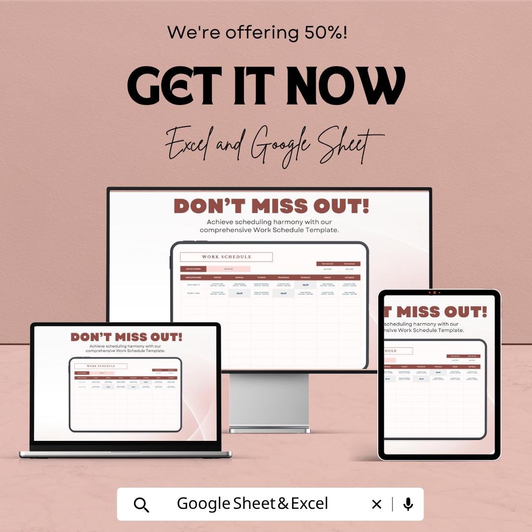 Work Schedule Template Excel Google Sheets | Employee Schedule Template | Weekly Work Schedule | Staff Planner Spreadsheet | Shift Schedule