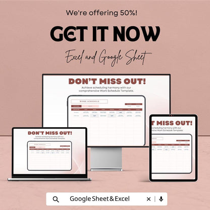 Work Schedule Template Excel Google Sheets | Employee Schedule Template | Weekly Work Schedule | Staff Planner Spreadsheet | Shift Schedule