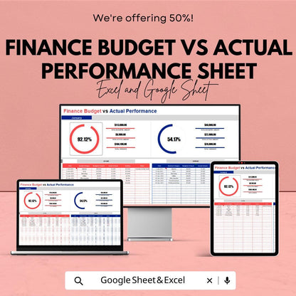 Finance Budget vs Actual Performance Sheet - Excel & Google Sheet Template for Financial Tracking