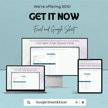 Blank Commercial Invoice Template | Google Sheets & Excel | Editable Business Invoice | Printable Invoice Form | Customizable Billing Sheet