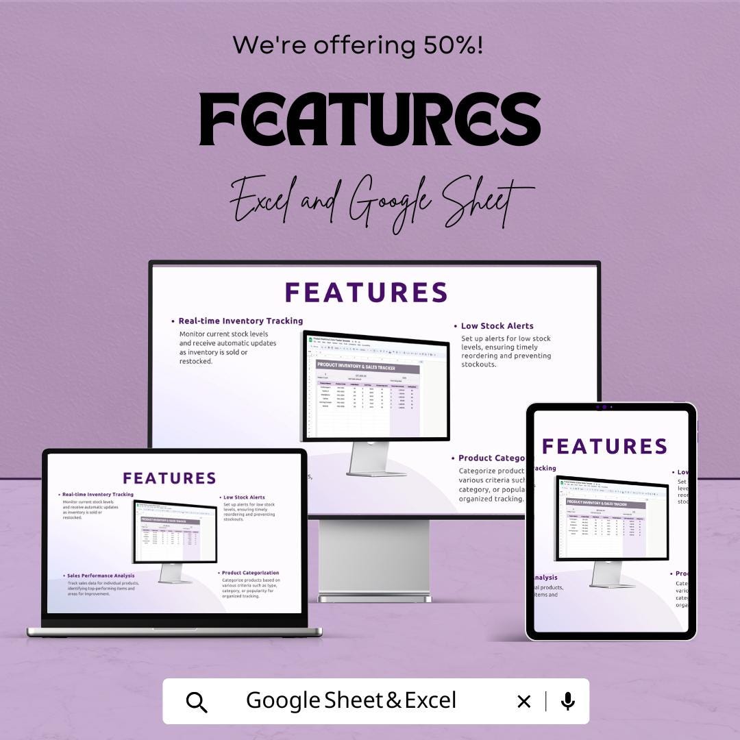 Product Inventory and Sales Tracker Sheet | Excel and Google Sheets | Stock and Order Log | Sales Report Template | Instant Download