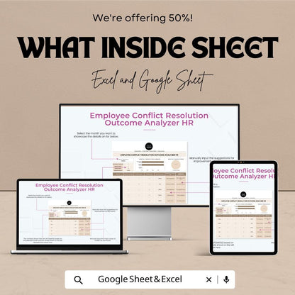 Employee Conflict Resolution Outcome Analyzer HR Template | Excel & Google Sheets | HR Conflict Tracking Dashboard