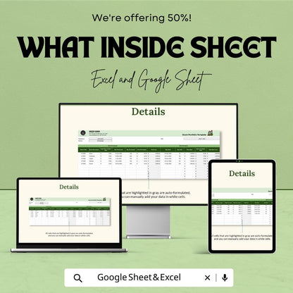 Stock Portfolio Template | Excel & Google Sheets | Investment Tracker | Stock Trading Spreadsheet | Portfolio Performance Tracker