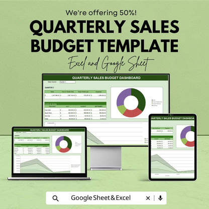 Quarterly Sales Budget Template | Sales Budget Planner | Quarterly Revenue Forecast | Excel & Google Sheets | Sales Planning Spreadsheet