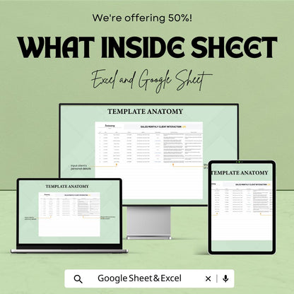 Sales Monthly Client Interaction Log Sheet | Excel & Google Sheets Template | Sales Tracking | Client Engagement | 50% Off