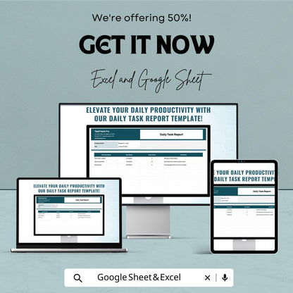 Daily Task Report Sheet for Excel and Google Sheets – 50% Off – Productivity Tracker & Task Management Template