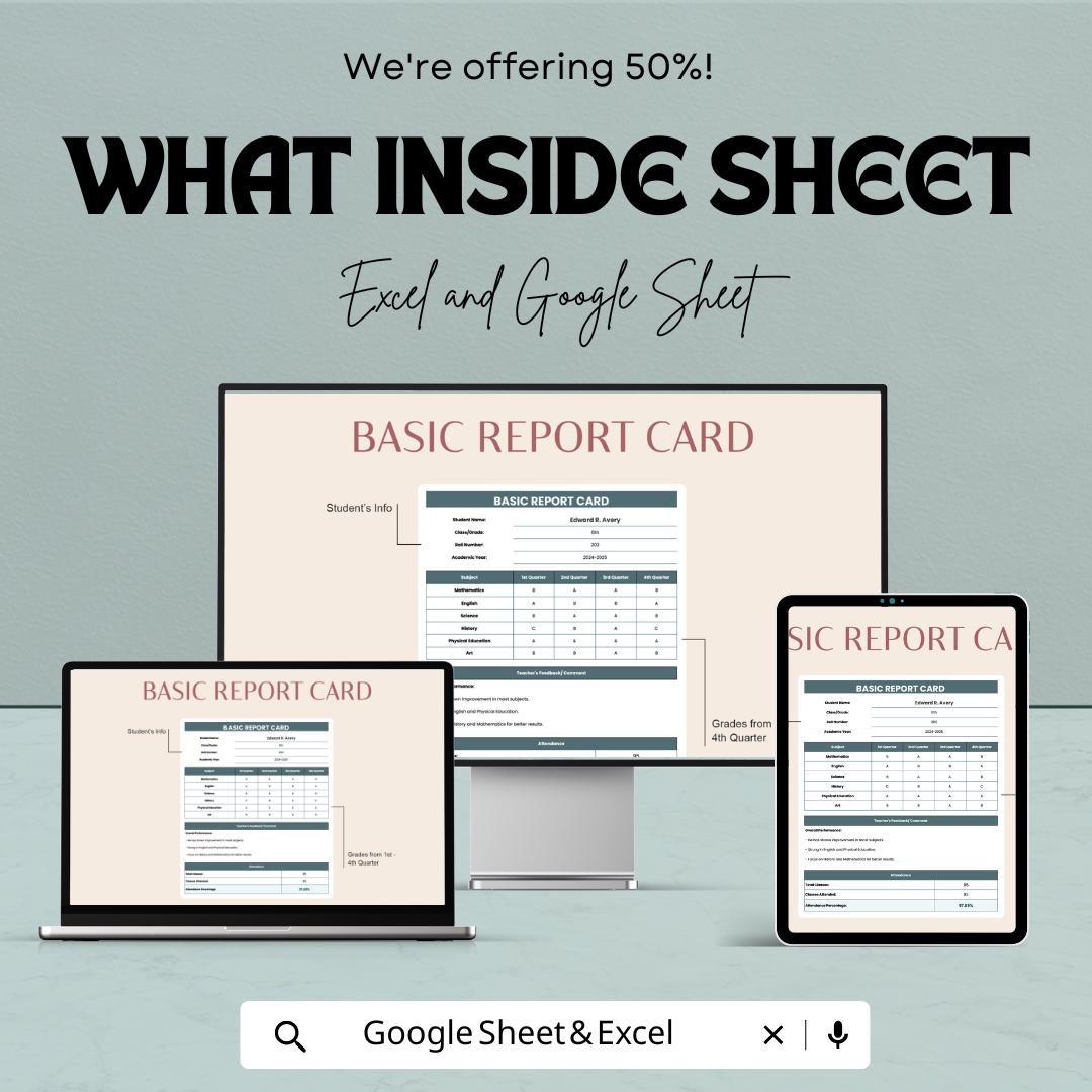 Basic Report Card Template | Editable Grade Report | Student Progress Tracker | Printable & Digital | Report Card