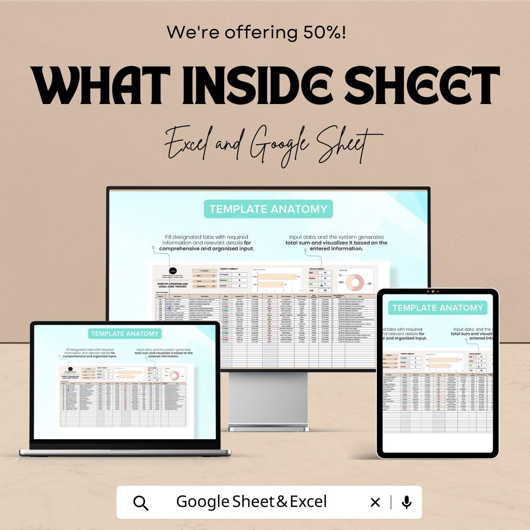 Startup Litigation and Legal Case Tracker Template | Excel & Google Sheets | Legal Case Management, Lawsuit Tracker, Startup Legal Tool
