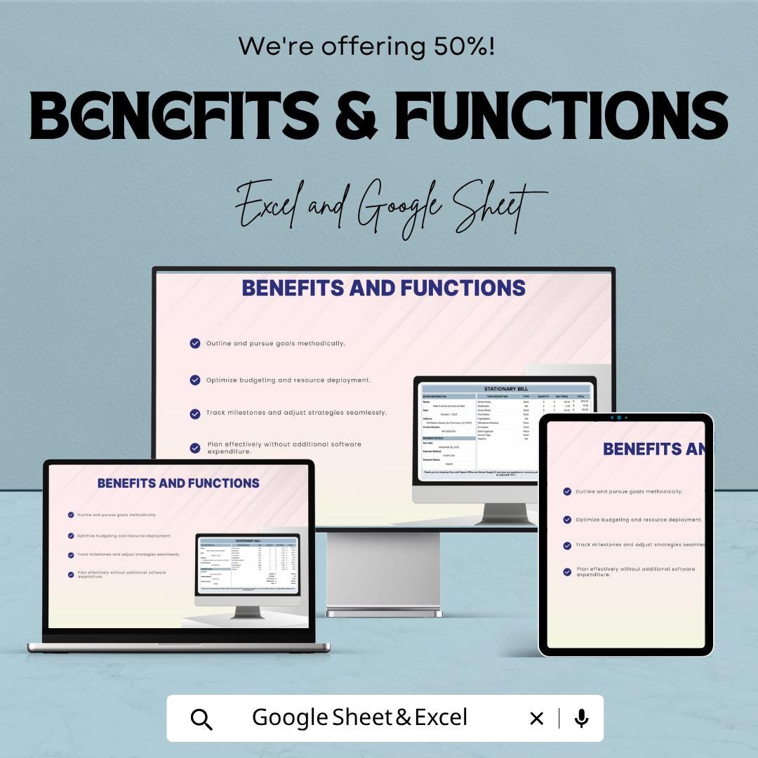 Stationary Bill Template | Office Supply Invoice Spreadsheet | Stationery Billing Tracker | Excel & Google Sheets Template |