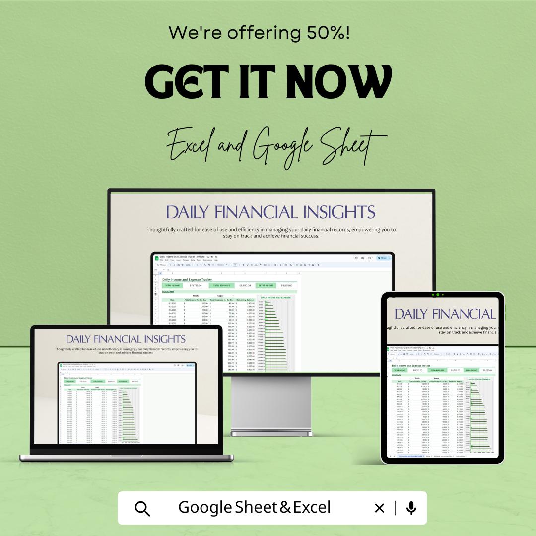 Daily Income and Expense Tracker | Google Sheets & Excel Budget Template | Small Business Finance Spreadsheet | Editable Money Tracker