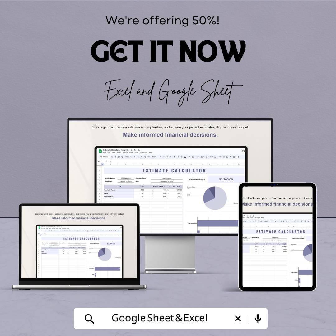 Estimate Calculator Sheet | Google Sheets Template for Accurate Cost Estimation | Budgeting & Financial Planning Tool