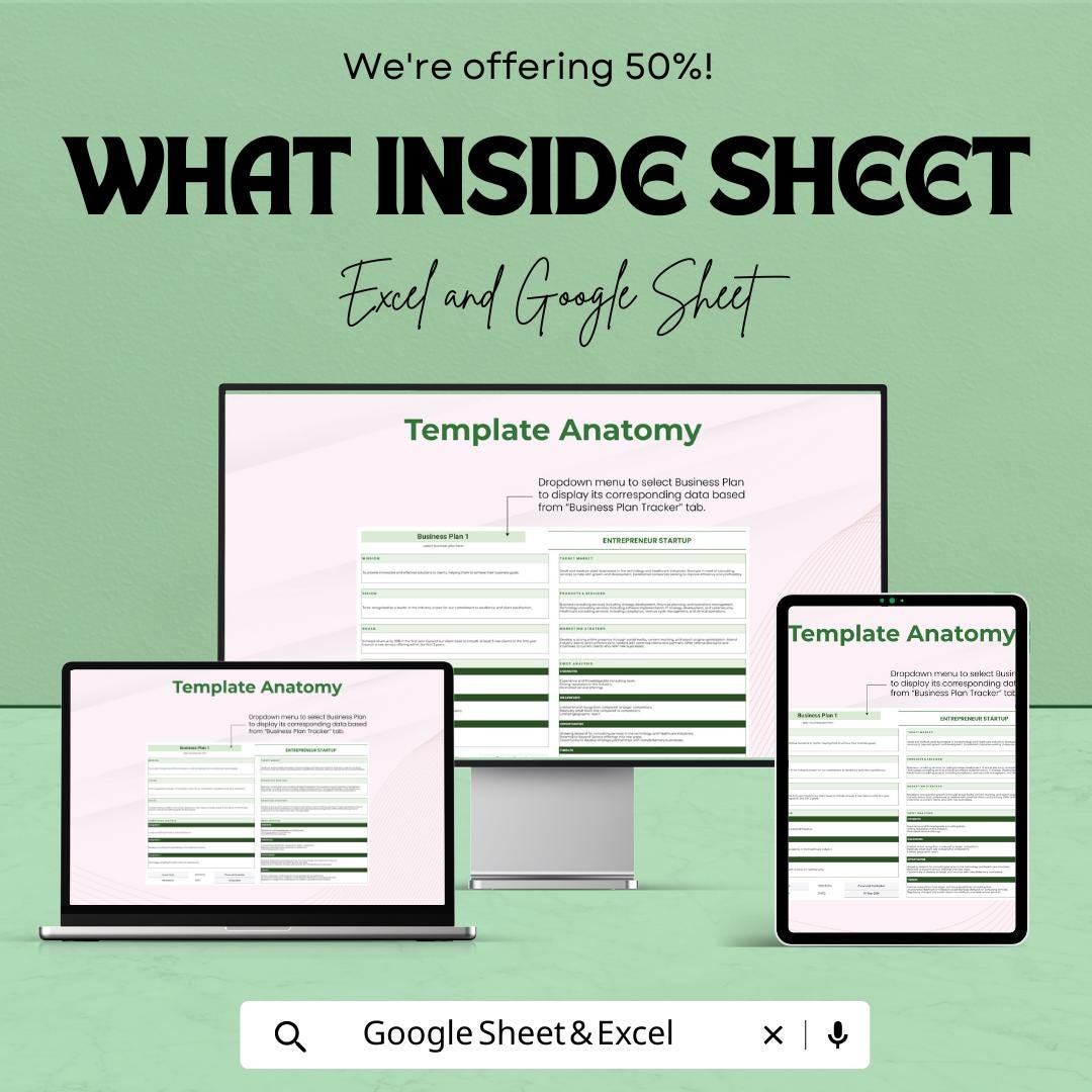Entrepreneur Startup Template | Business Plan Template Excel & Google Sheets | Startup Planner | Small Business Planning Tool