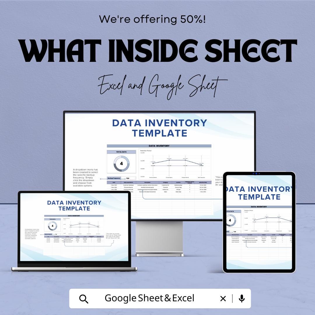 Data Inventory Template | Business Data Management Spreadsheet | Data Tracking and Organization Sheet