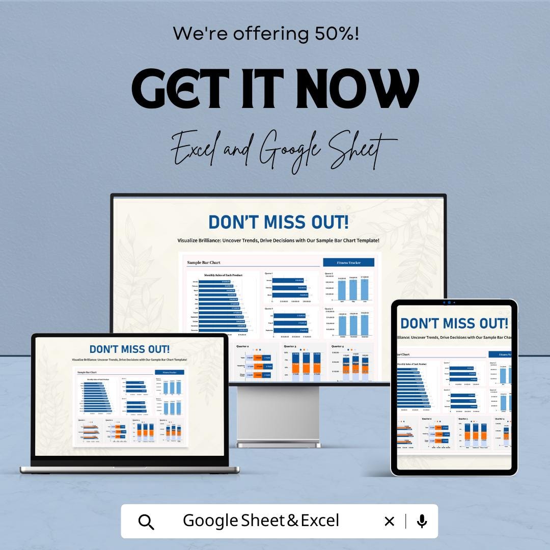 Sample Bar Chart Template , Data Visualization Spreadsheet, Sales Dashboard Chart Template, Editable Bar Graph Report Tracker