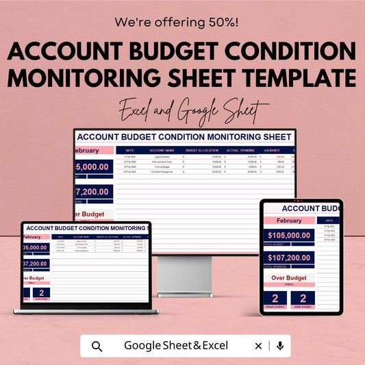 Account Budget Condition Monitoring Sheet Template | Budget Tracker Excel & Google Sheets | Financial Management Dashboard | Budget Planner