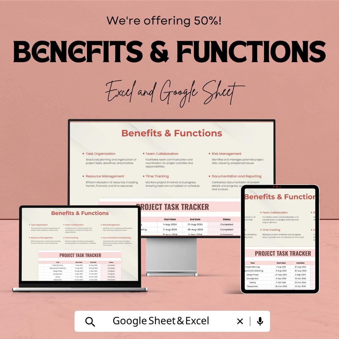 Project Management Planner Template | Project Tracker Spreadsheet | Task Management Dashboard | Excel & Google Sheets | Project Planning