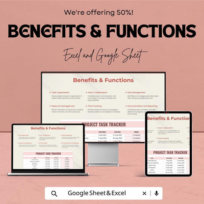 Project Management Planner Template | Project Tracker Spreadsheet | Task Management Dashboard | Excel & Google Sheets | Project Planning