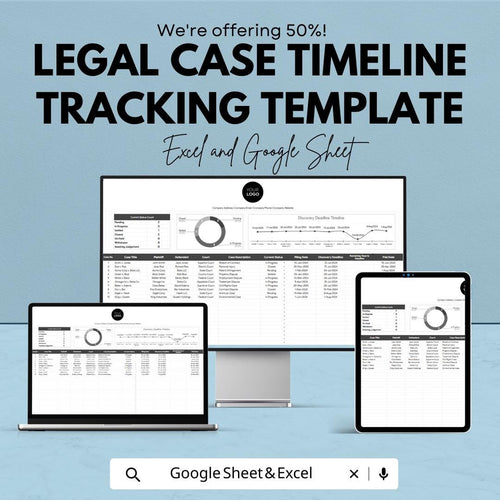 Legal Case Timeline Tracker Template, Law Office Deadline Tracker, Attorney Case Management, Excel & Google Sheets Legal Timeline Tool