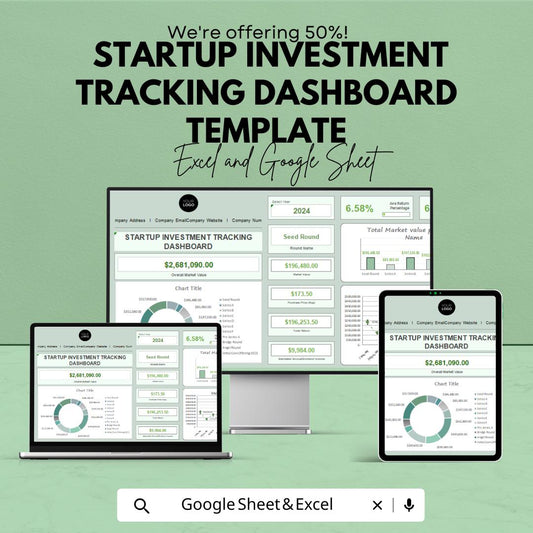 Startup Investment Tracking Dashboard Template | Investor Portfolio Tracker Excel & Google Sheets | Startup Funding Dashboard |
