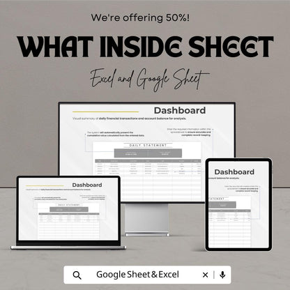 Daily Statement Template | Excel and Google Sheet Tracker | Business Finance Tracker | Income & Expense Report Spreadsheet