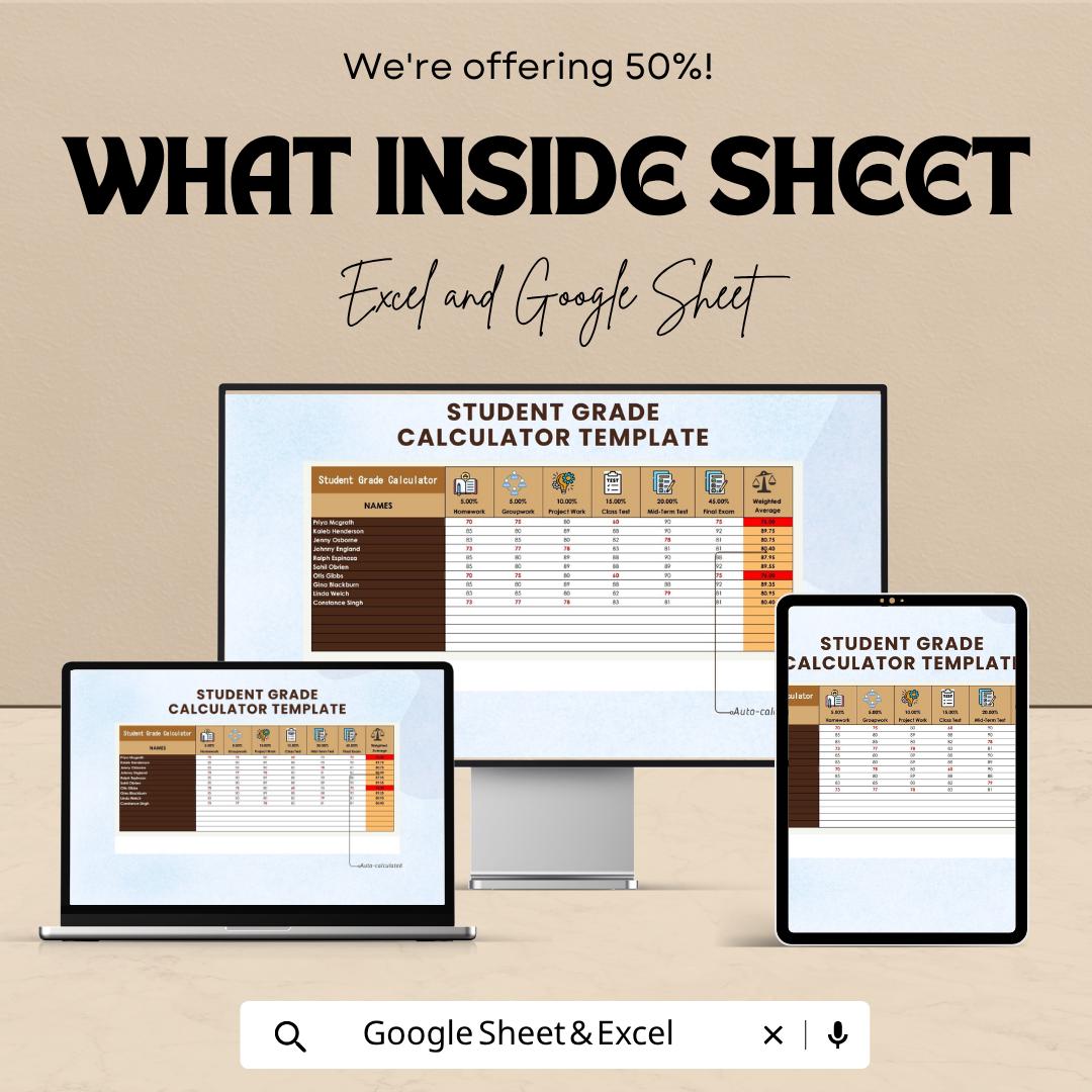 Student Grade Calculator Template | Grade Tracker Spreadsheet | GPA Calculator | Student Score Tracker