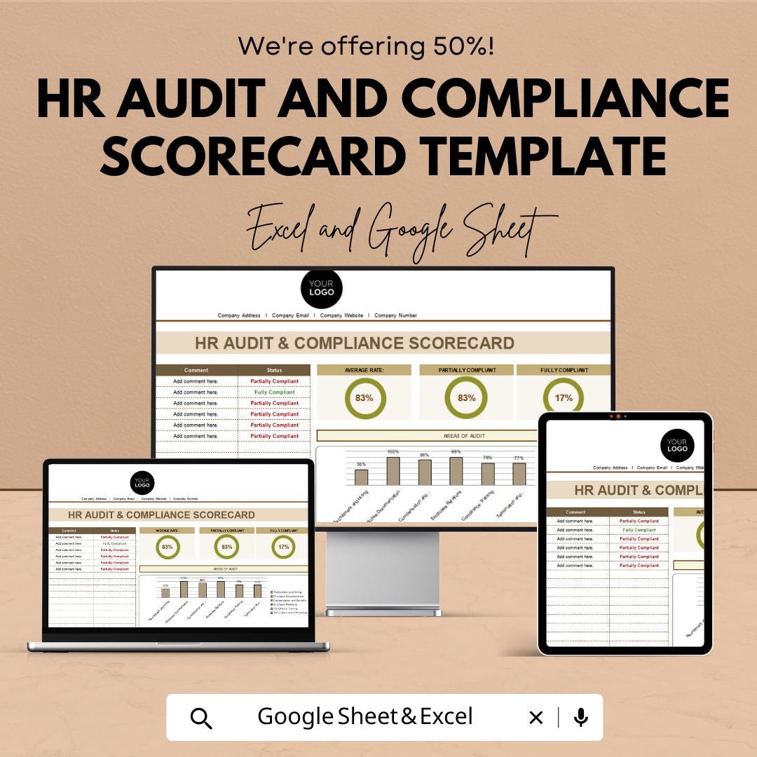 HR Audit and Compliance Scorecard Template | HR Compliance Tracker | Audit Checklist | Excel & Google Sheets HR Template