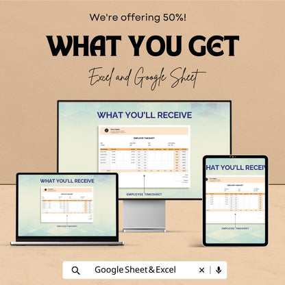 Employee Timesheet Template | Timesheet Spreadsheet | Work Hours Tracker | Payroll Template | Excel & Google Sheets | Staff Time Log Sheet