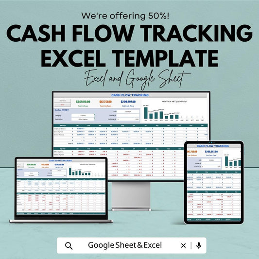 Cash Flow Tracking Excel Template | Google Sheets Finance Dashboard | Business Budget Planner | Income and Expense Sheet