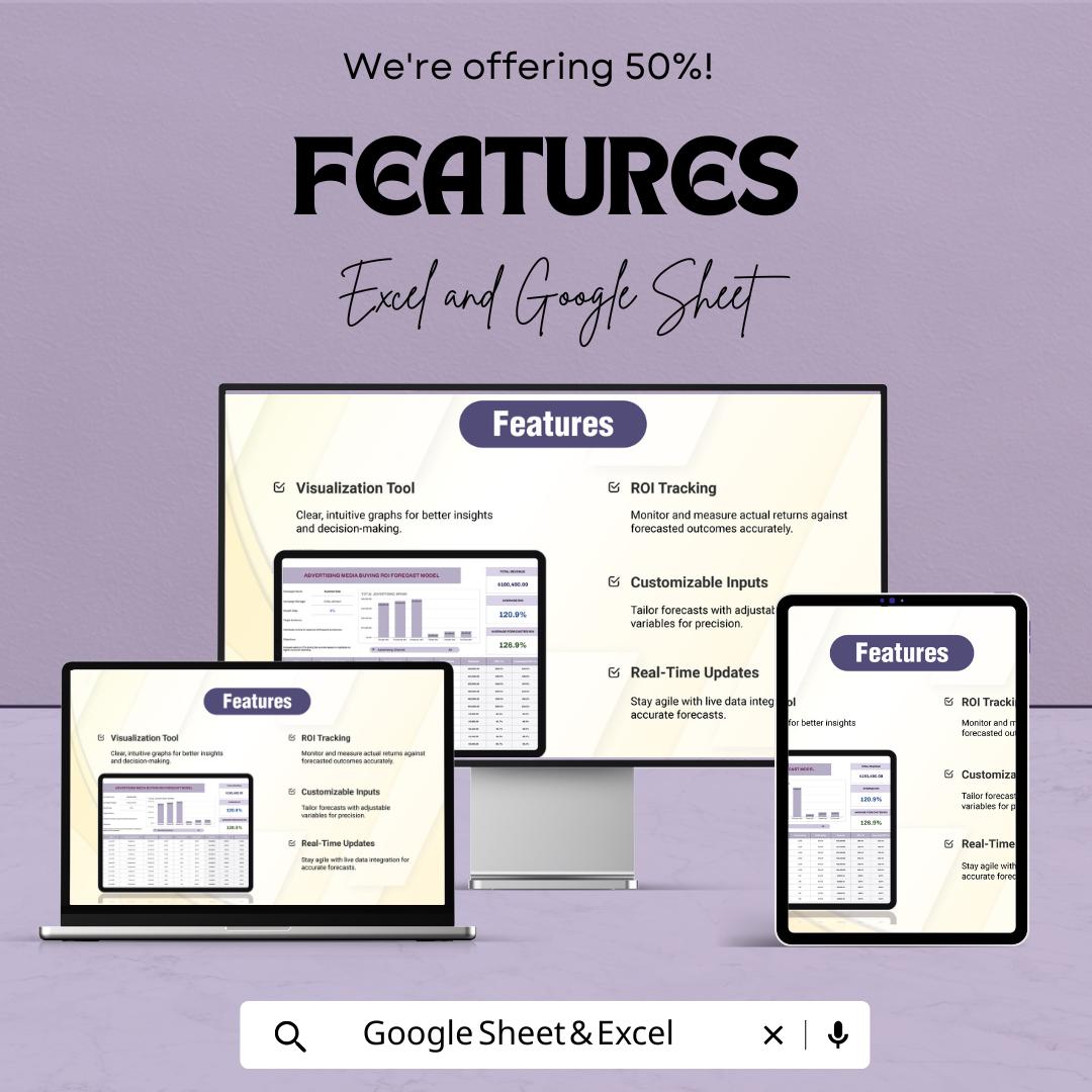 Advertising Media Buying ROI Forecast Model Template | Marketing Budget Planner | ROI Calculator | Digital Marketing Forecast Tool