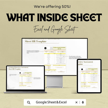 Technical Interview Assessment Sheet Template | Candidate Evaluation Form | Hiring Scorecard Spreadsheet | HR Interview Tracker
