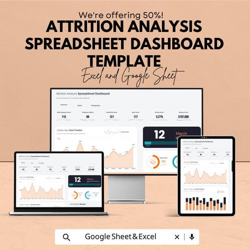 Attrition Analysis Dashboard Template | HR Analytics Spreadsheet | Employee Turnover Report | Google Sheets & Excel KPI Dashboard