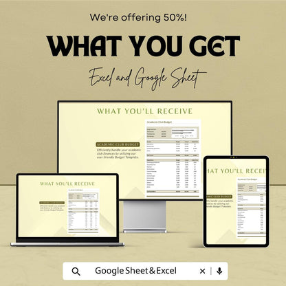 Academic Club Budget Sheet | Editable Excel & Google Sheets Template | School Club Finance Tracker | Budget Planner for Students
