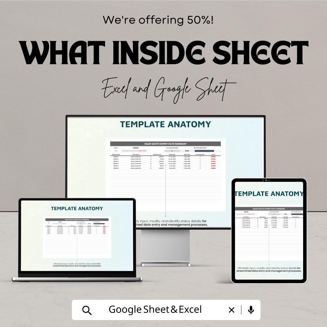 Sales Quote Expiry Date Tracker Template | Excel & Google Sheet | Quote Expiration Tracker | Sales Management Sheet | Quote Monitoring Tool