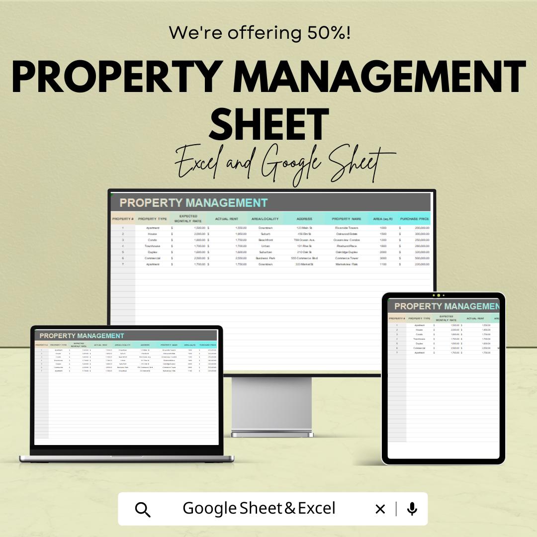Property Management Sheet | Excel & Google Sheets Template | Tenant, Maintenance, and Financial Tracker | Instant Download